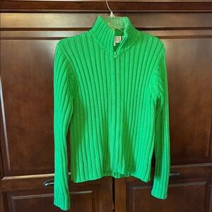 Saks Fifth Avenue Bright Green Ribbed Zip-Front Turtleneck Sweater